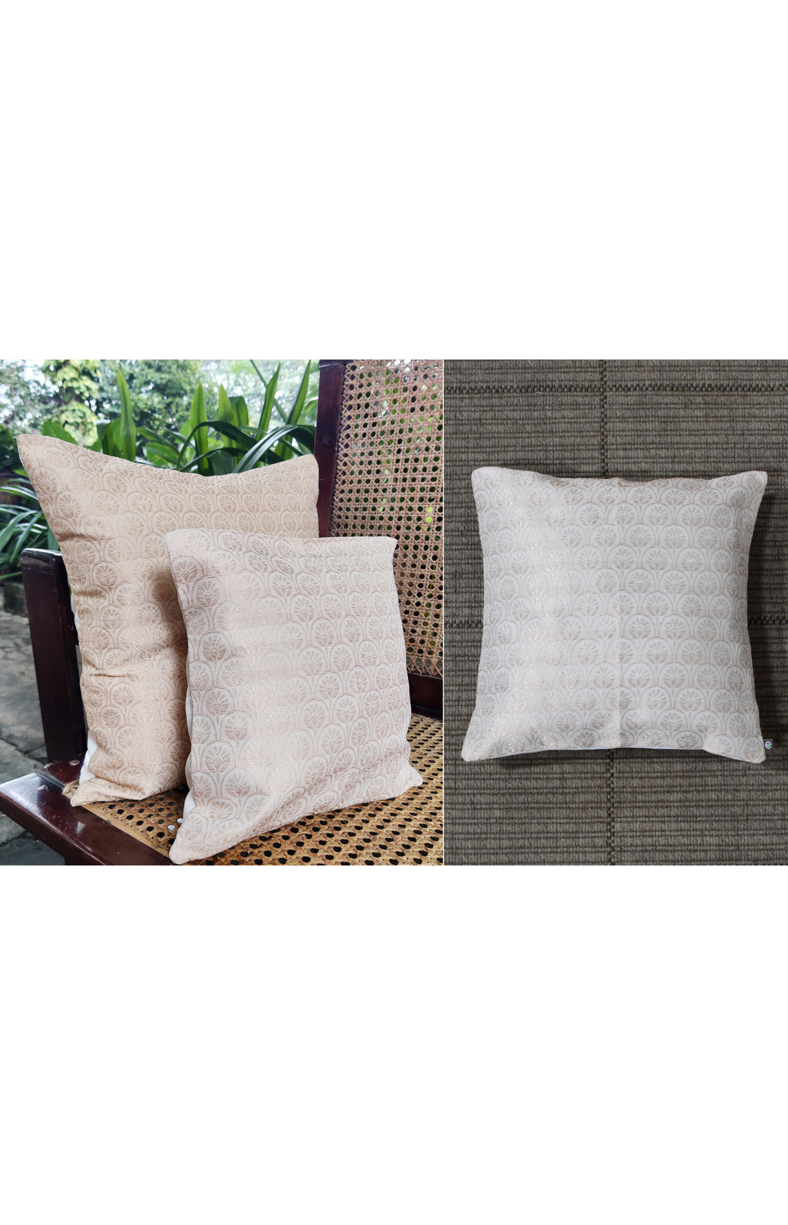 Handloom Organic Cotton Cushion Cover Off-White with Gold 
